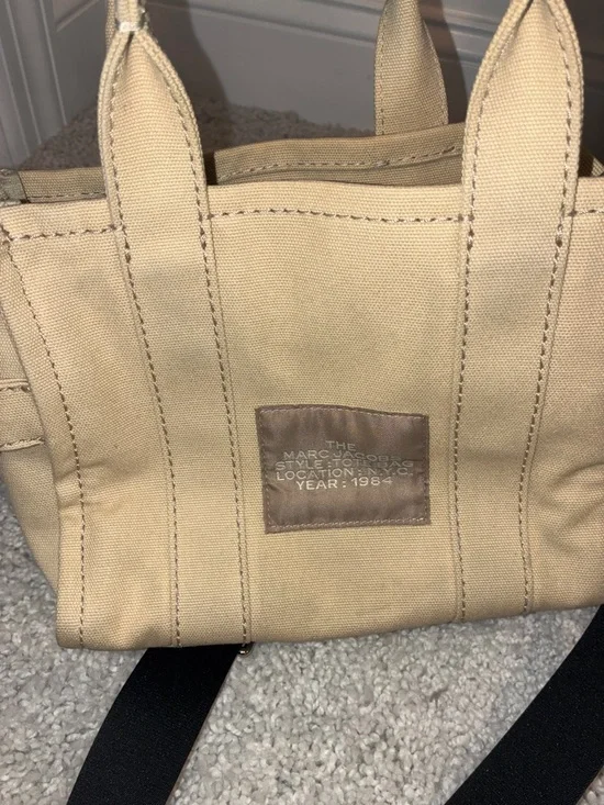 Marc Jacobs Beige Canvas Small Tote Bag with Black Strap - Picture 8 of 9